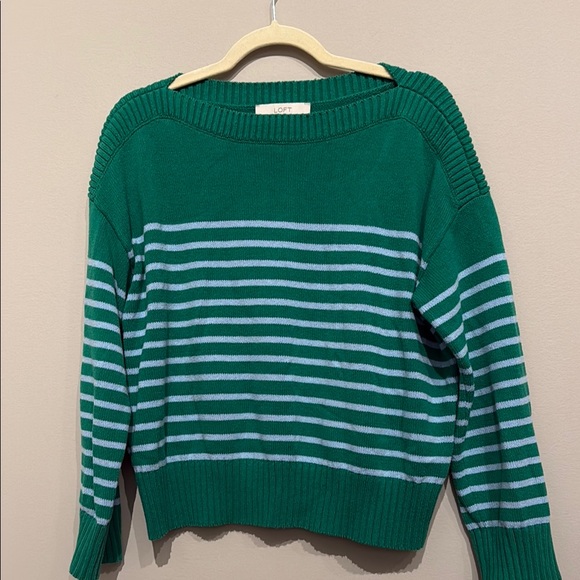 LOFT Sweaters - LOFT Green and Light Blue Striped Women's Sweater